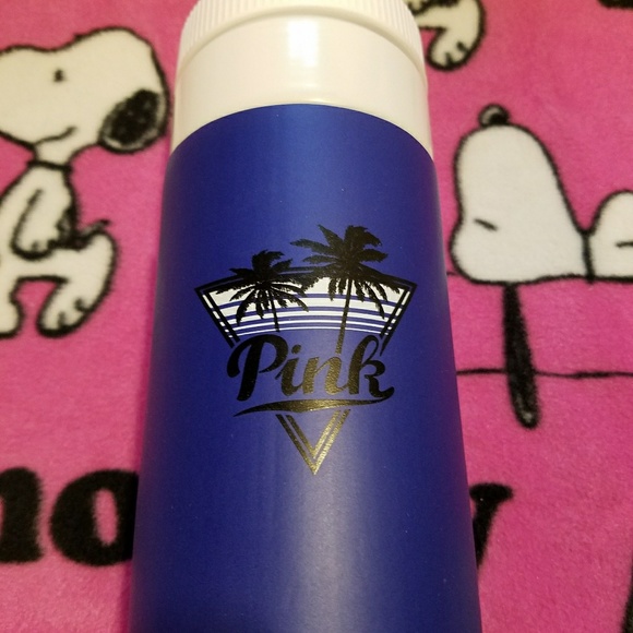 Victoria’s Secret Pink Navy Retro Graphic Beach Please Palm Trees Water Bottle - Picture 3 of 7